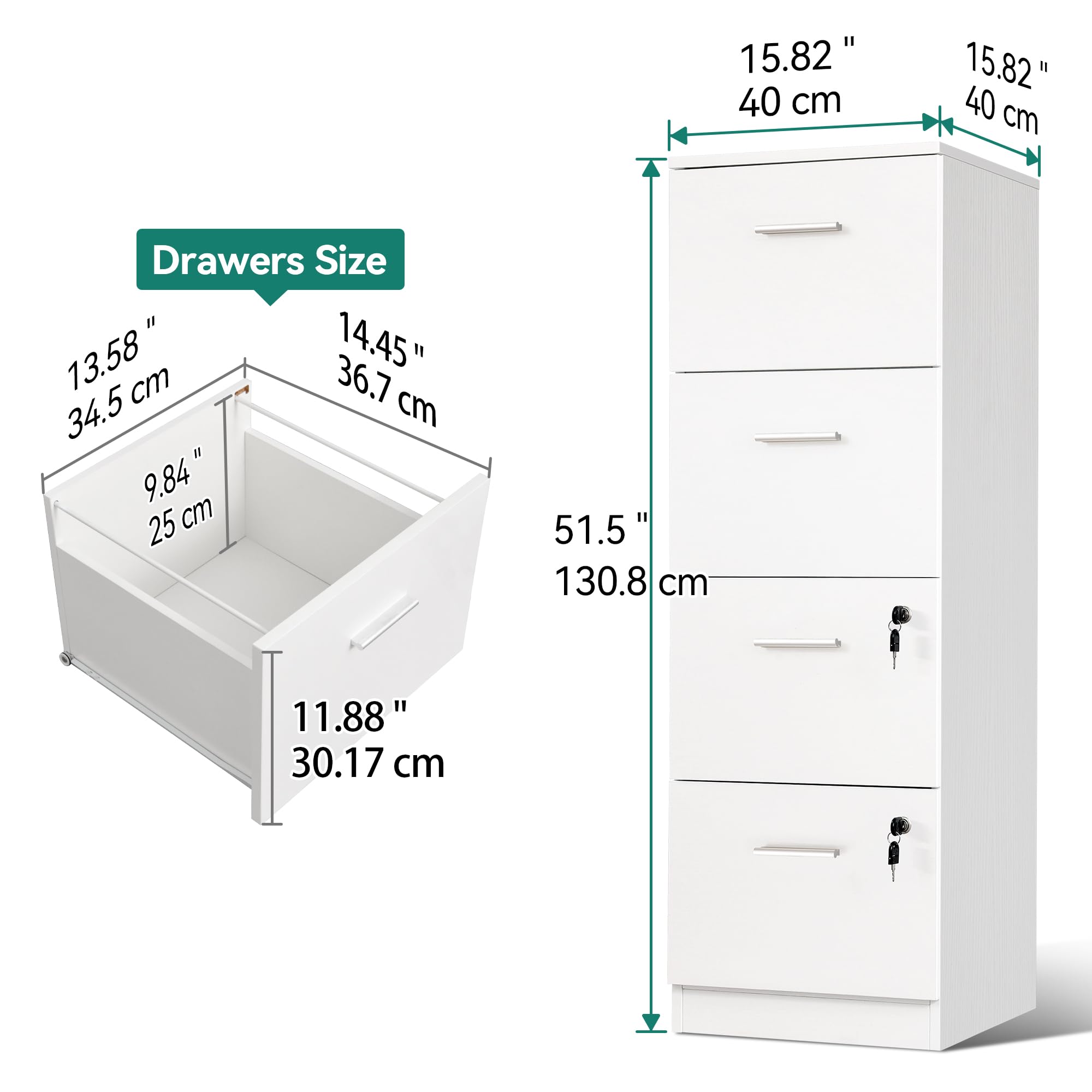 YITAHOME 4 Drawer Lateral Filing Cabinet, Chests of Drawers, Deep Vertical Storage Cabinet Fits Letter, A4, Legal Size for Home Office Organization, White