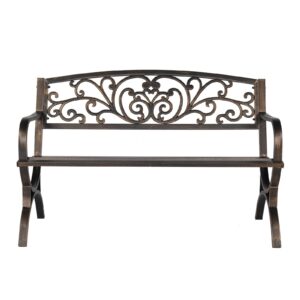 Butterfly Back Cross Feet Bronze Iron Bench, Powder-Coated Iron Outdoor Garden Bench, 50 x 23.82 x 33.27 inches, Bronze