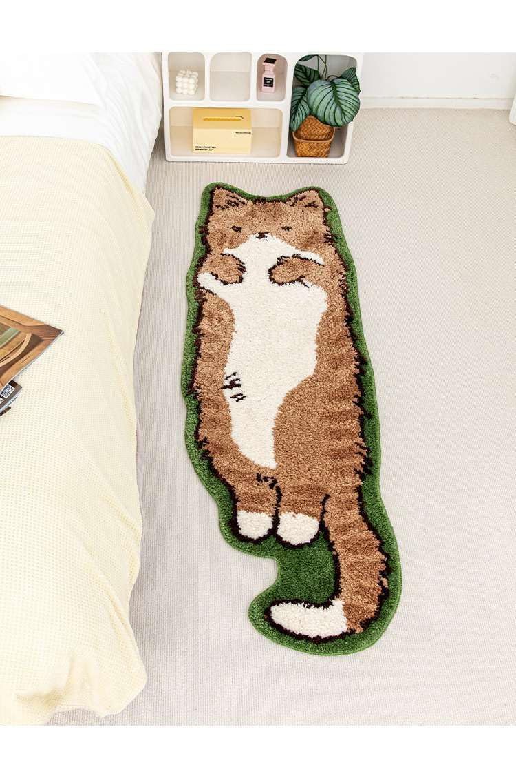 Funny Home Bedside Carpet Living Room Carpet Cloak Room Foot Mat Living Room Mat Tea Table Thick Floor Mat (Relaxing Cat, 63 * 19.7)