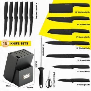 Knife Sets, Kitchen Knife Block Set, 19 Pcs Kitchen Knife with Sharpening, High Carbon Stainless Steel Sharp & Rust Resistant Dishwasher Safe