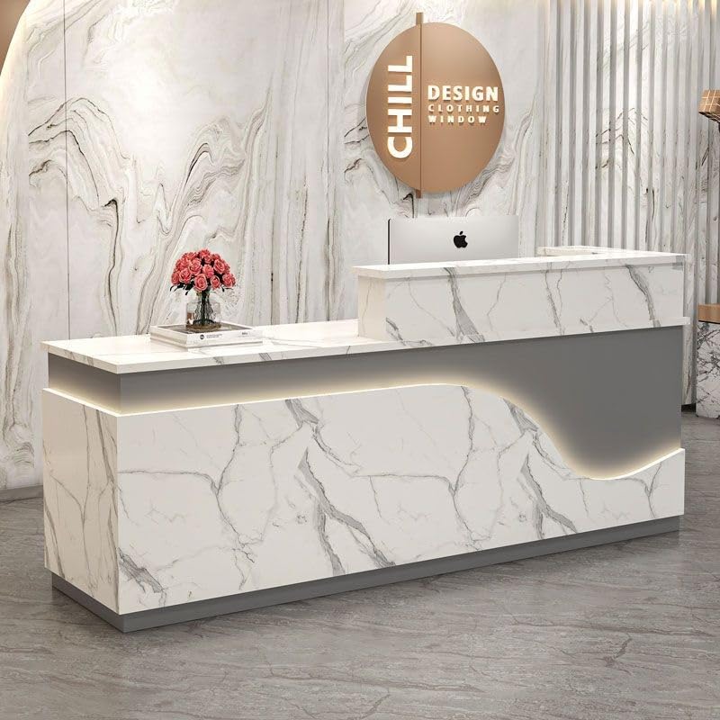 Commercial-Grade Reception Desk - Offers a Clean Look for Modern Offices and Public Spaces(F,200 cm x 60 cm x 100 cm)