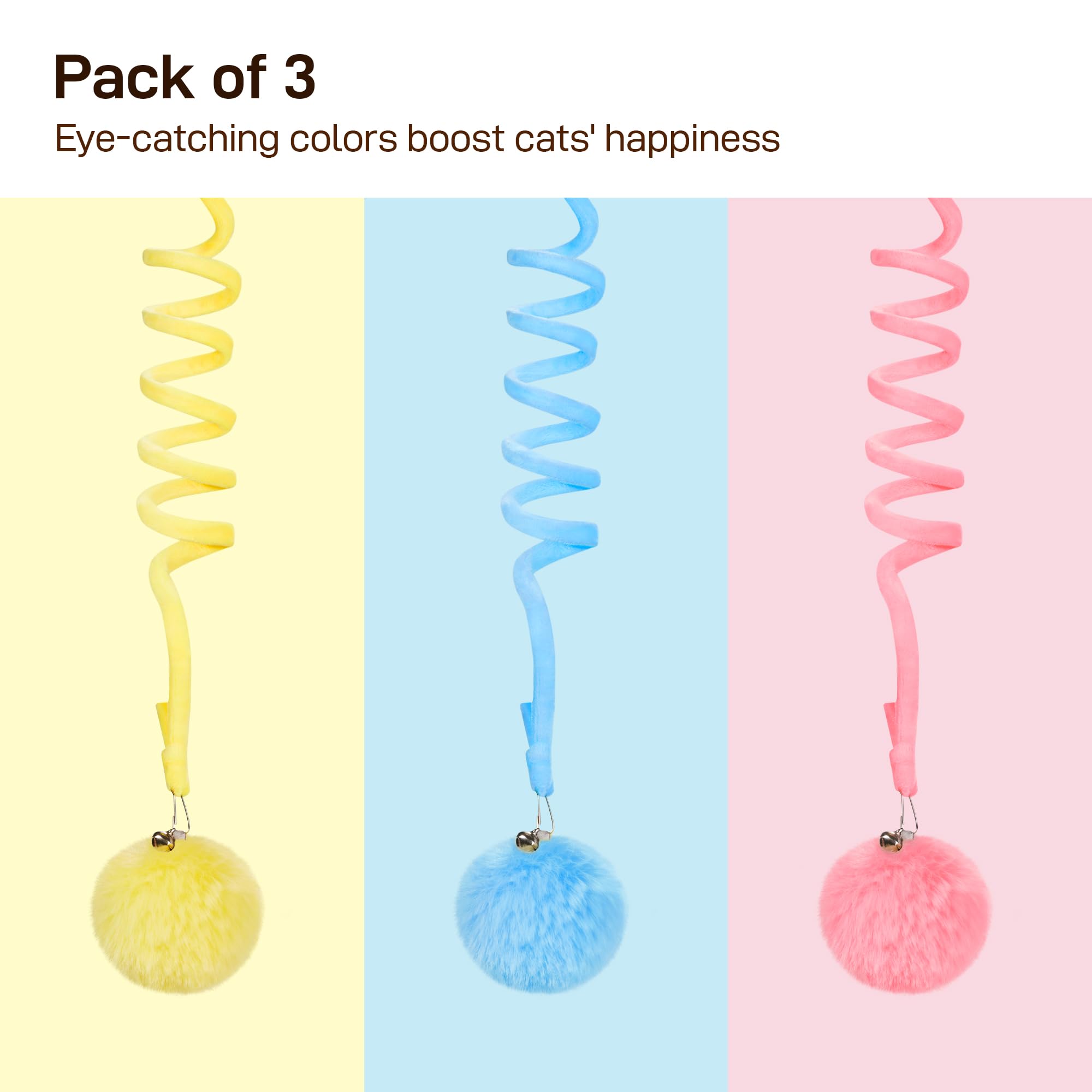 Potaroma Hanging Fluffy Cat Catnip Ball Toys 3 Pcs with Bell, Interactive Cat Teaser Retractable, Cat Toys Indoor Kitten Play Chase Exercise Physical Stimulation