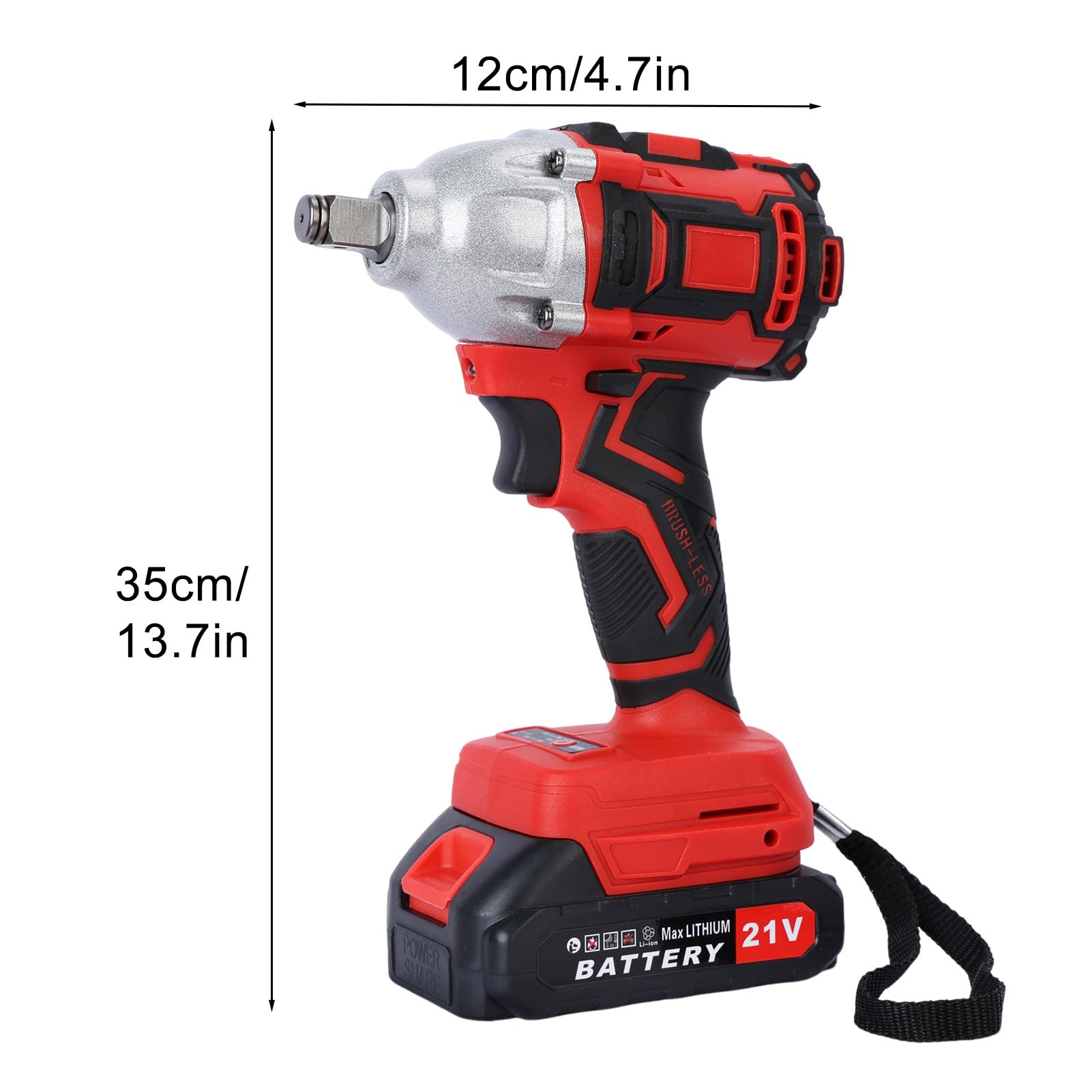 BESUFY Cordless Impact Wrench, Electric Wrench with 2 x 1500mAh Batteries, 21V and 520Nm High Torque, 1/2 Inch Electric Impact Driver, Brushless Motor Electric Impact Wrench for Car Lawn Mower Red