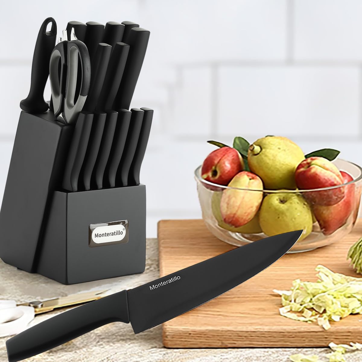 Knife Sets, Kitchen Knife Block Set, 19 Pcs Kitchen Knife with Sharpening, High Carbon Stainless Steel Sharp & Rust Resistant Dishwasher Safe