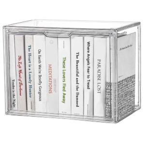 fox claw ​​​​​​clear acrylic bookcase, book organizer box, portable book containers with magnetic door, stackable display case for purses handbags dolls toys shoes(clear, 14.17" ×10.63"×8.66")