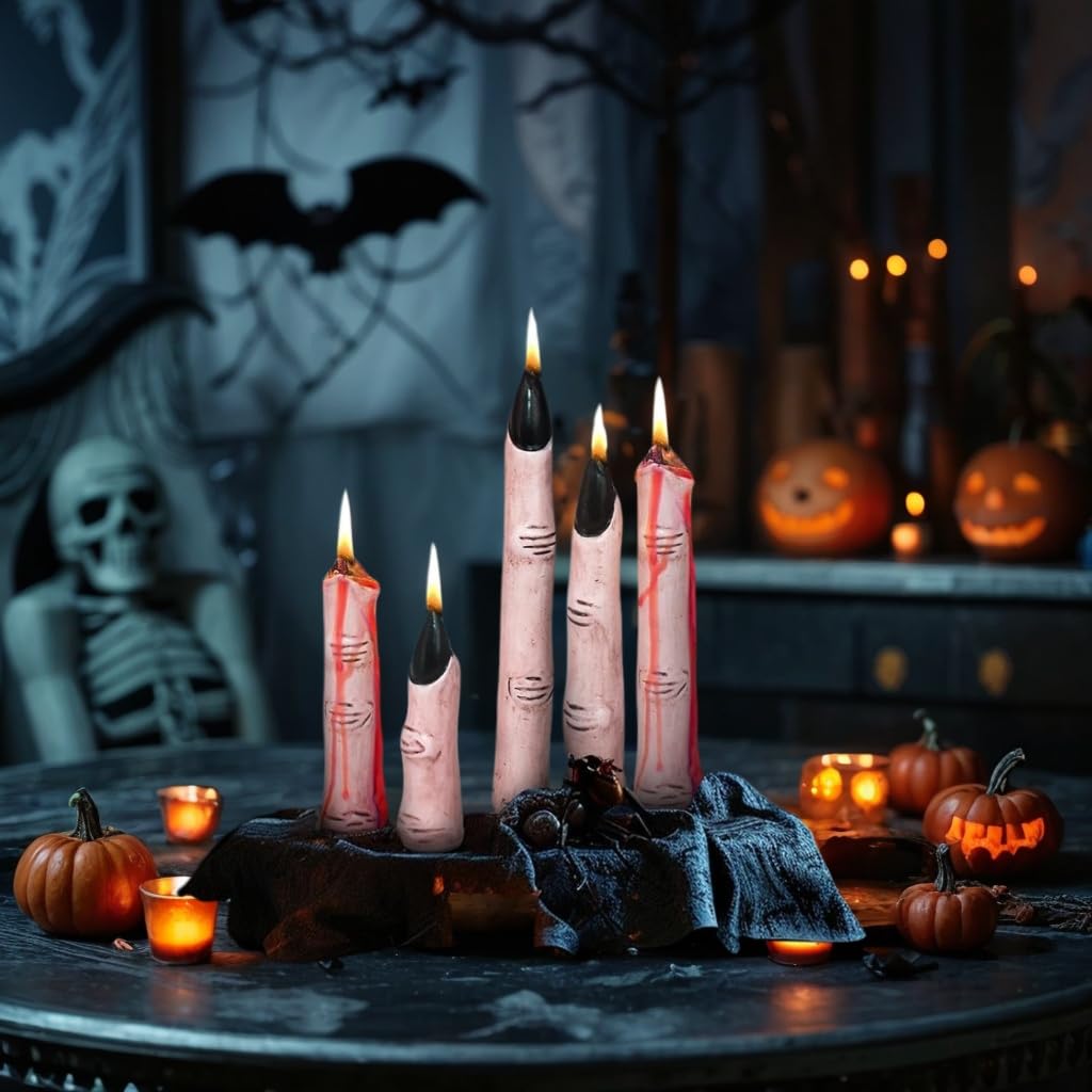 5 PCS Halloween Candles, Witch Finger Candles for Halloween Decorations Indoor, Devil Candles with Black Nails for Halloween Gothic Decor