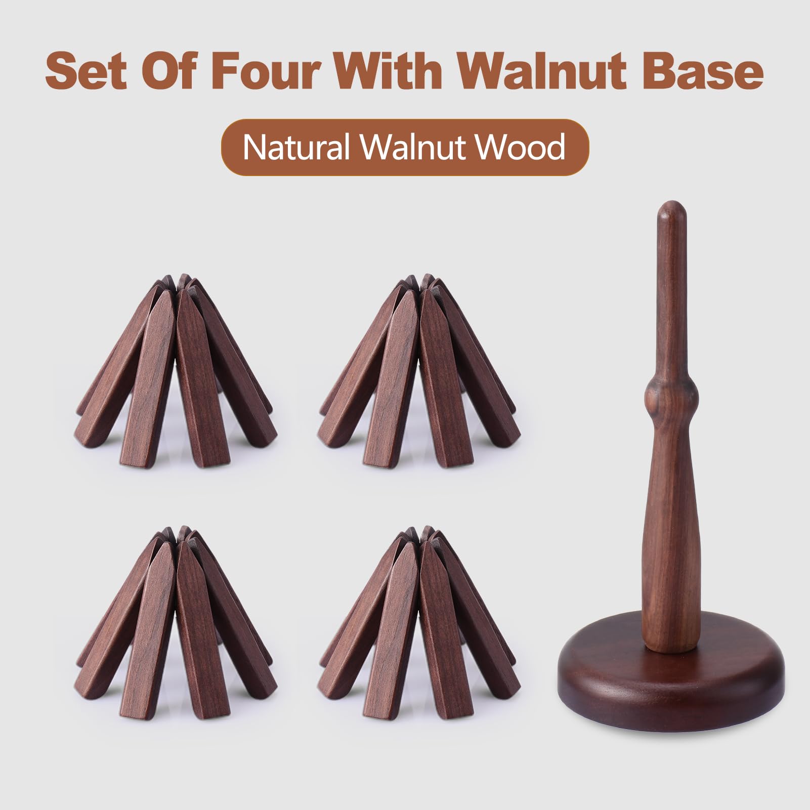 Fzaqwen Wooden Trivets for Hot Dishes - 4 Walnut Wood Trivet Tree Shape Table Insulation Mat Set for Hot Pots and Pans Collapsible Coasters Heat Resistant Pads for Kitchen Counter Walnut Wood