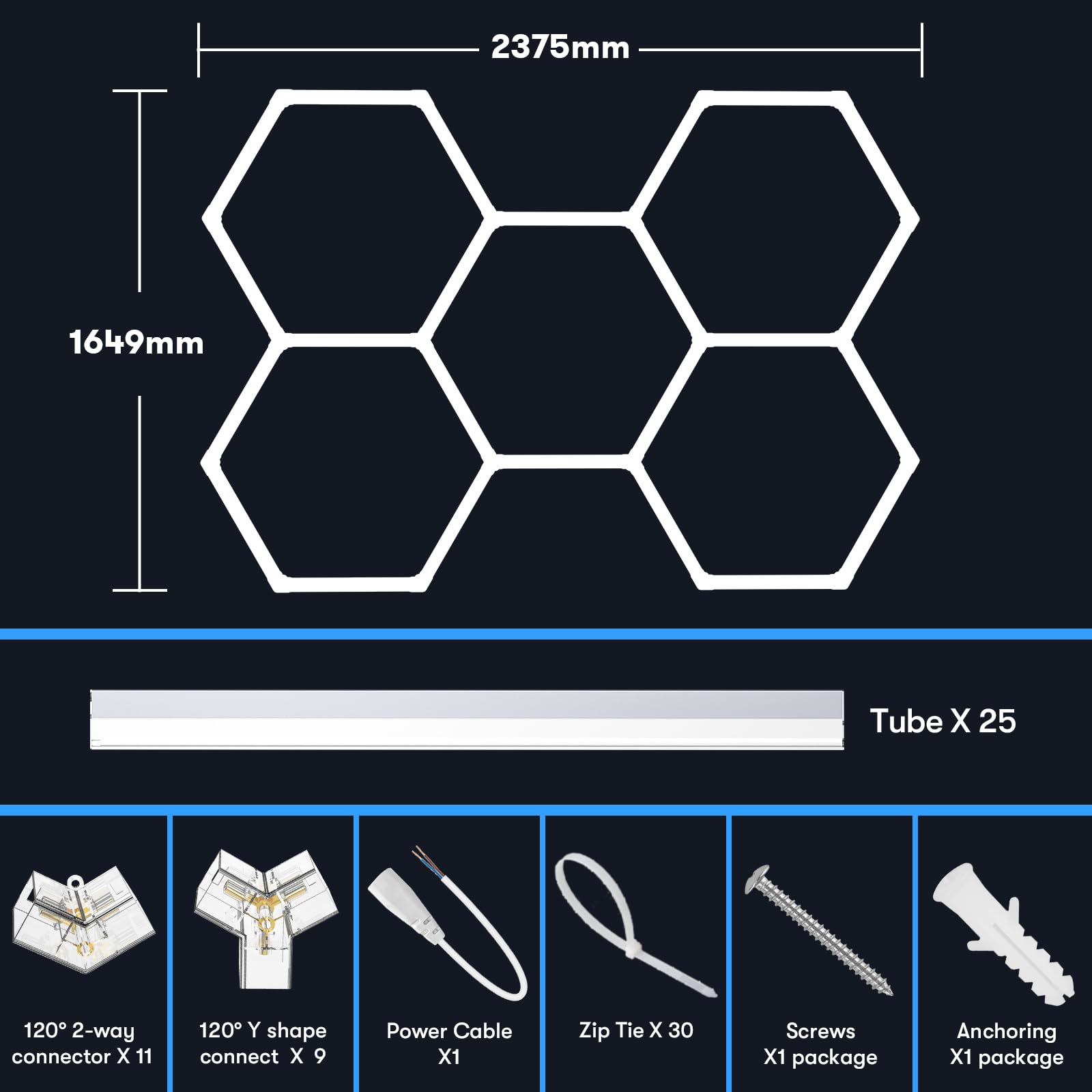 Sararoom 25 Pack Hexagon LED Garage Lights, 168W 17976LM Super Bight Car Detailing Ceiling LED Shop Light, 6500K Daylight LED Wall Lights for Garages, Shops, Basements, Repair Shops, Car Washes