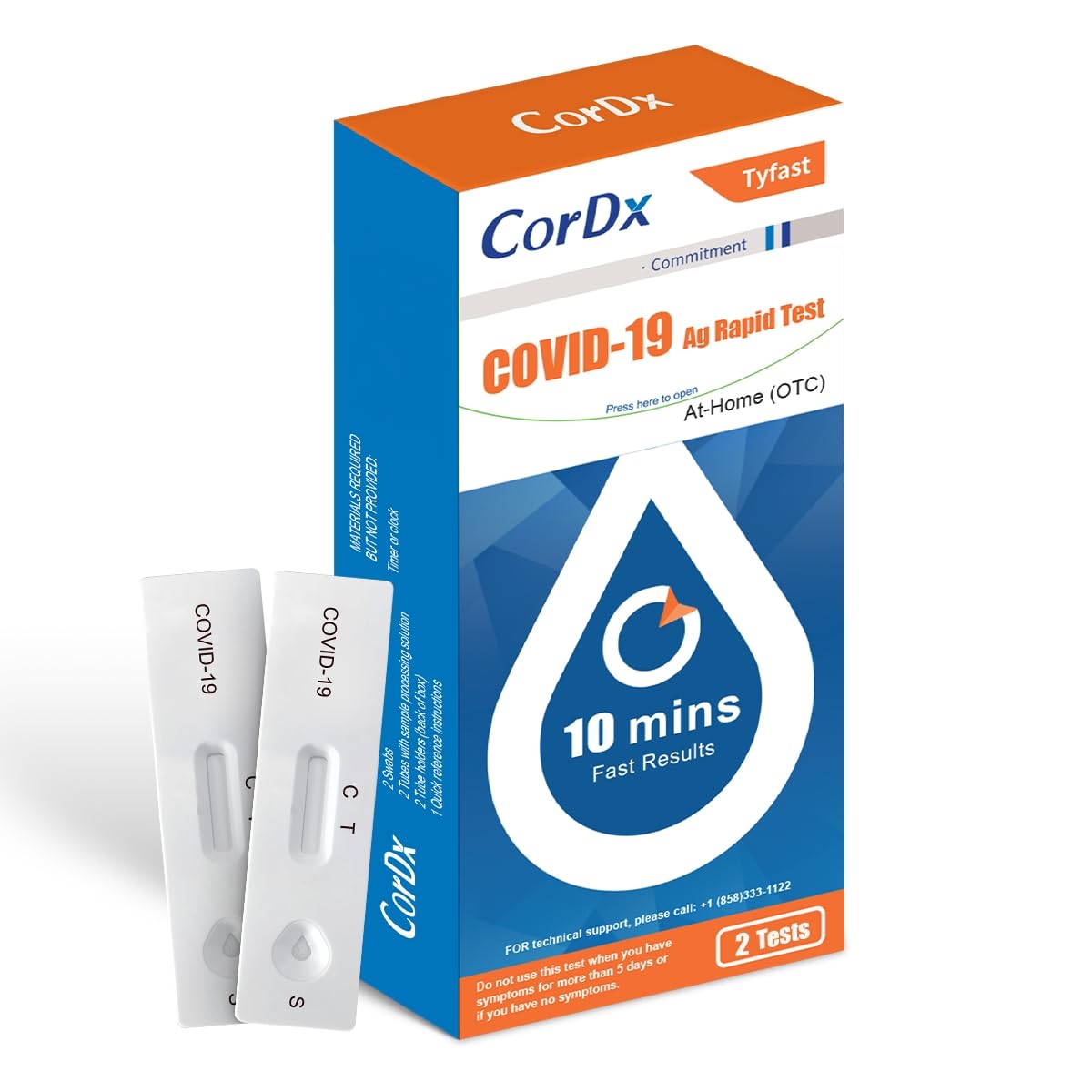 CorDx TyFast at-Home COVID-19 Antigen Rapid Test Kit, Easy, Accurate, Fast Results in 10 Minutes. (2-Pack)