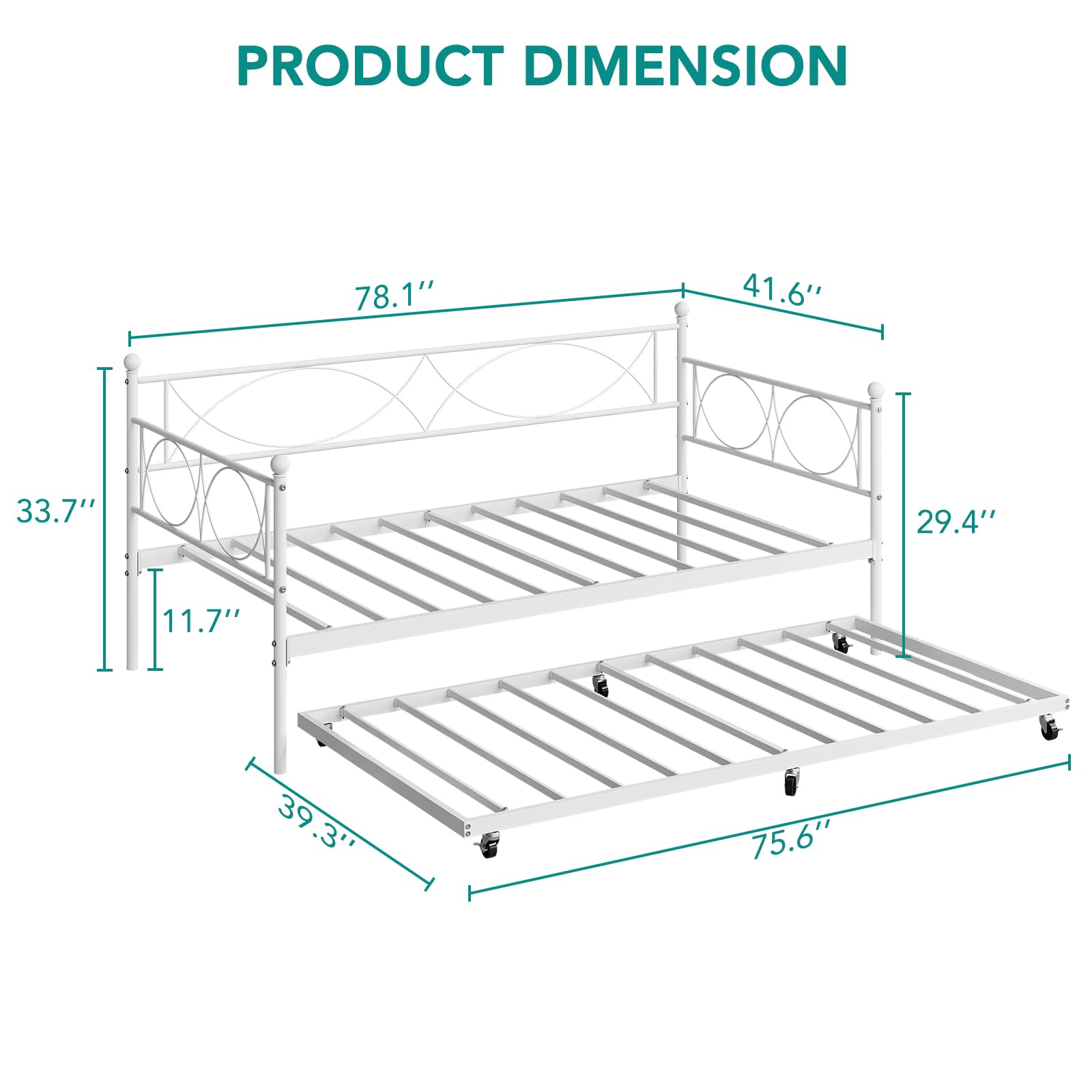 IDEALHOUSE Twin Bed with Pull Out Trundle, Metal Twin Daybed and Trundle Set, Day Bed Sofa Bed Frame with Steel Slat Support, Multifunctional Daybed Frame for Bedroom, Living Room, Guest Room