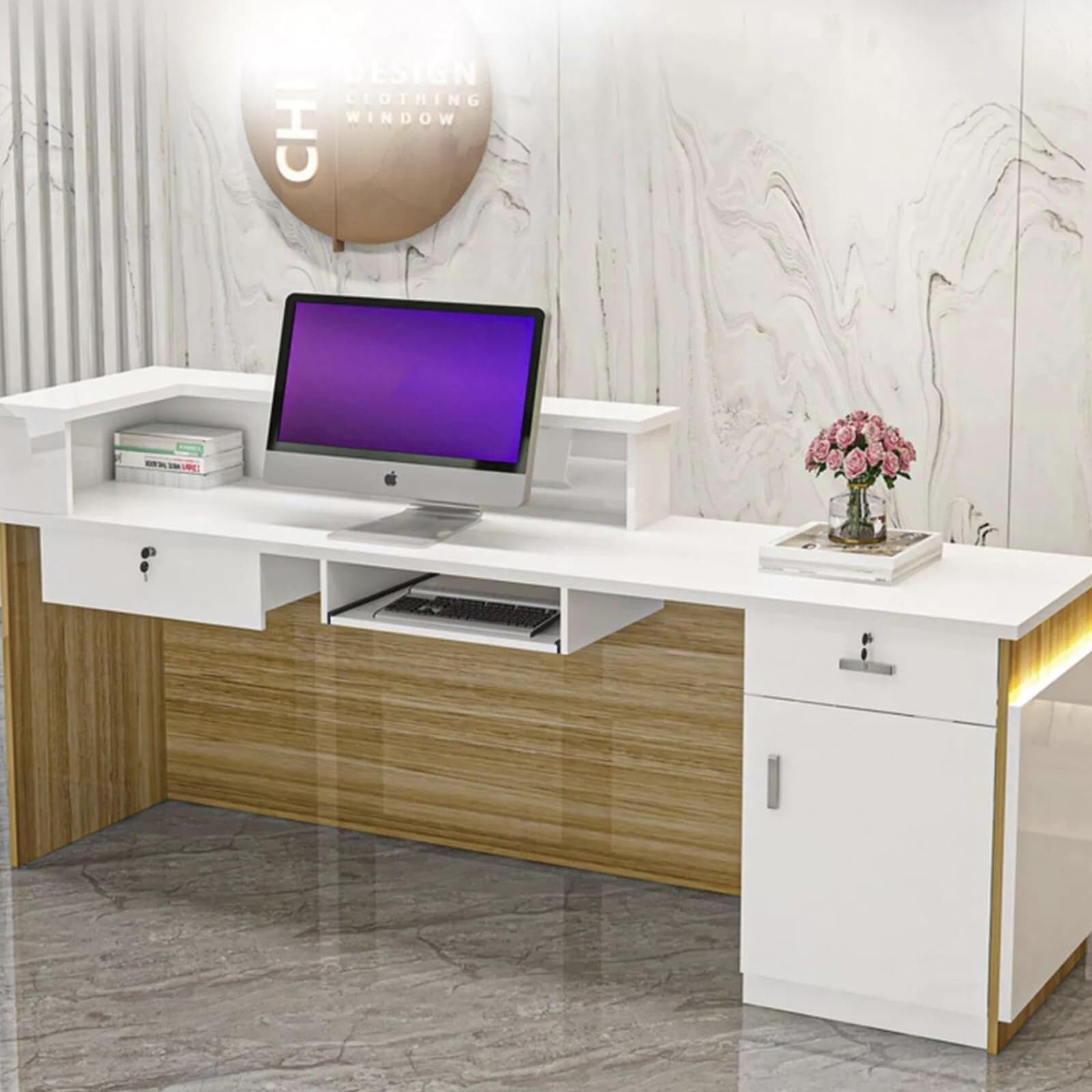 Sohodoo Comprehensive Customer Service Counter - Ideal for use in Beauty Studio Reception， Sales environments, and as a Welcoming Desk(C,120 cm x 60 cm x 100 cm)