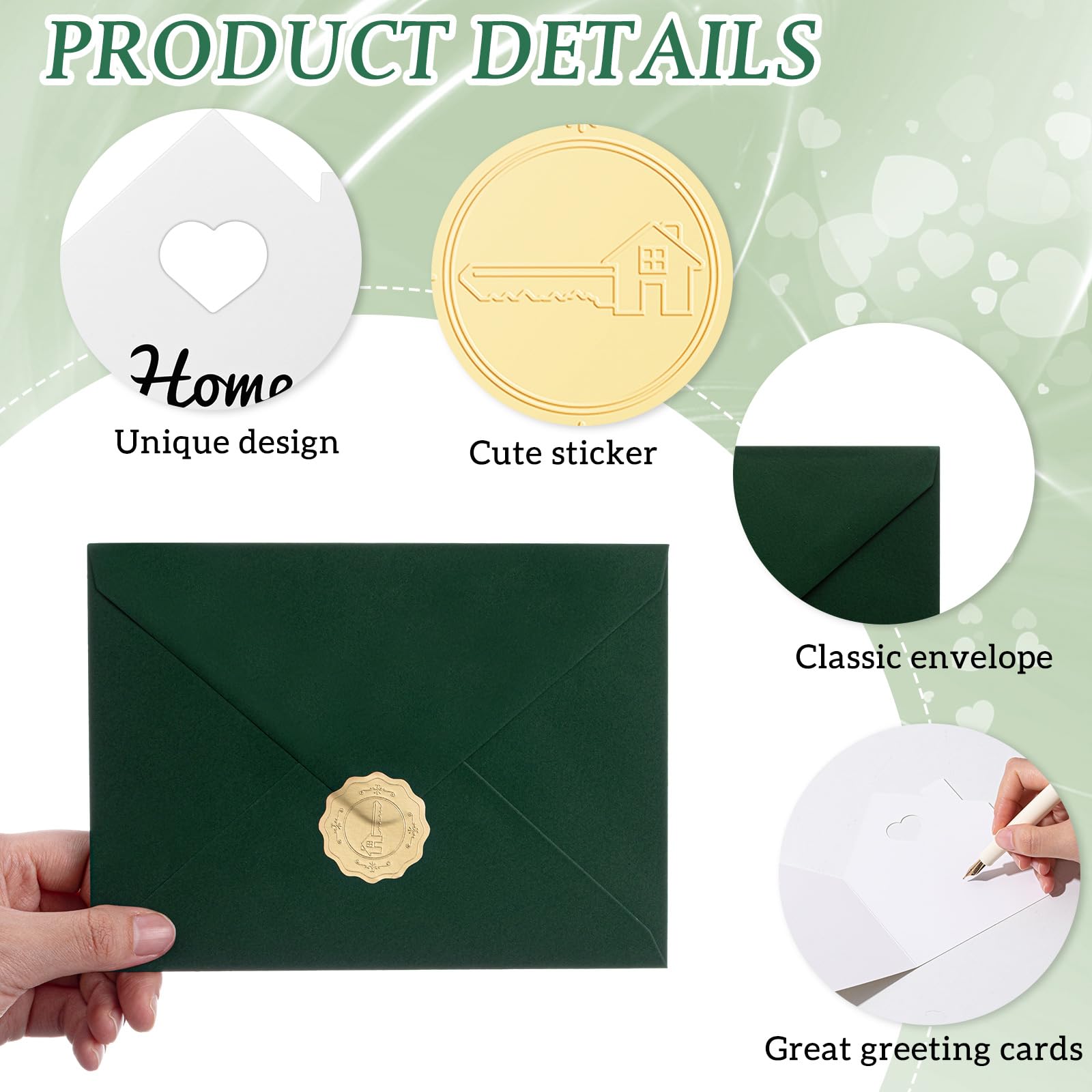 Motiskyy 24 Sets New Home Card Estate Agents Congratulations New Housewarming Card Welcome to Home Card House Shaped Greeting Thank You Note Card with Envelope and Sticker for Gift Supplies(Green)