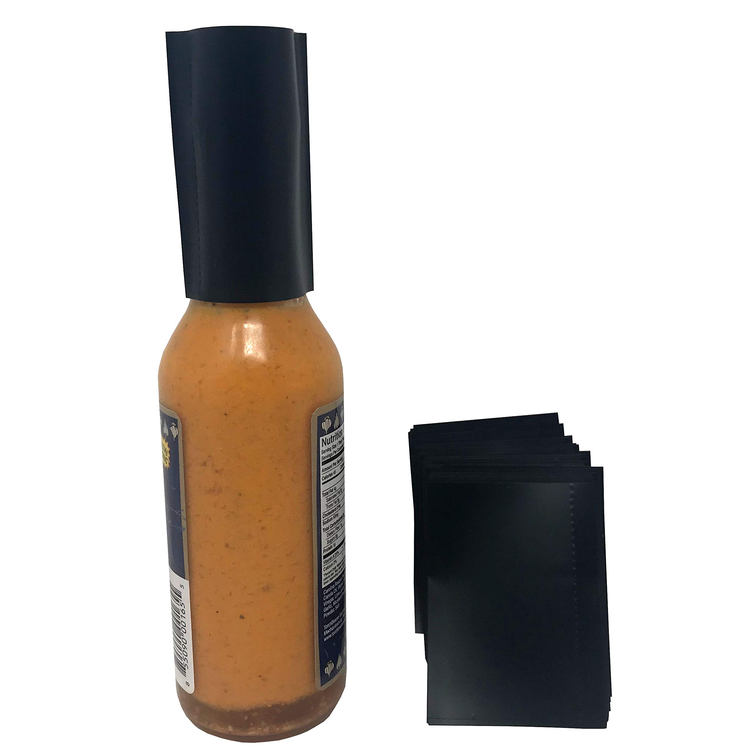 45 x 62 mm Matte Black Perforated Shrink Band for Hot Sauce Bottles and Other Liquid Bottles Fits 3/4" to 1" Diameter - Pack of 1,000