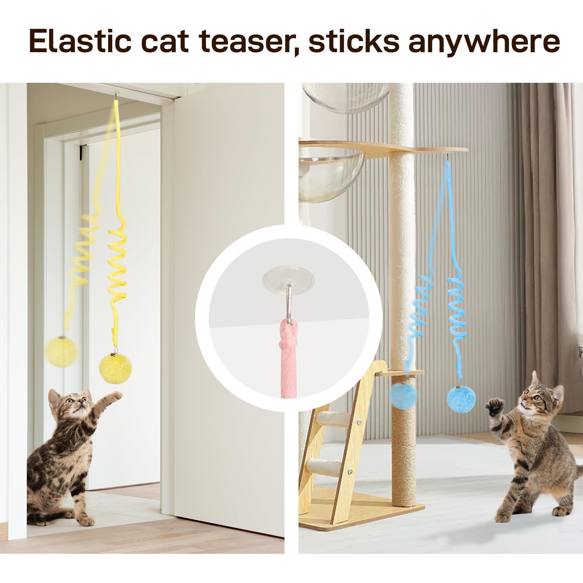 Potaroma Hanging Fluffy Cat Catnip Ball Toys 3 Pcs with Bell, Interactive Cat Teaser Retractable, Cat Toys Indoor Kitten Play Chase Exercise Physical Stimulation