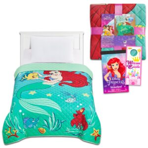 disney the little mermaid bedspread twin set for kids - bundle with ariel quilted bedspread for twin bed plus stickers, more | little mermaid twin bedding set for girls