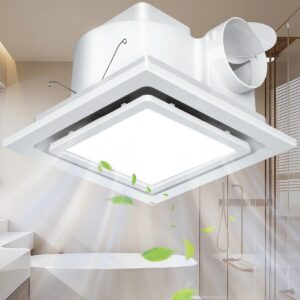 gopper bathroom exhaust fan with light, bathroom fan with 12w 6000k led light combo, 141cfm 1.0sones low noise bathroom ventilation fan for home/bath/office/hotel (12inch)