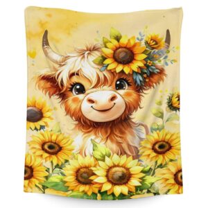 beoiibird highland cow blanket for kids - 30x40 inches cute farm animal throw blanket gifts - yellow lightweight cozy blankets for sofa, lap & office