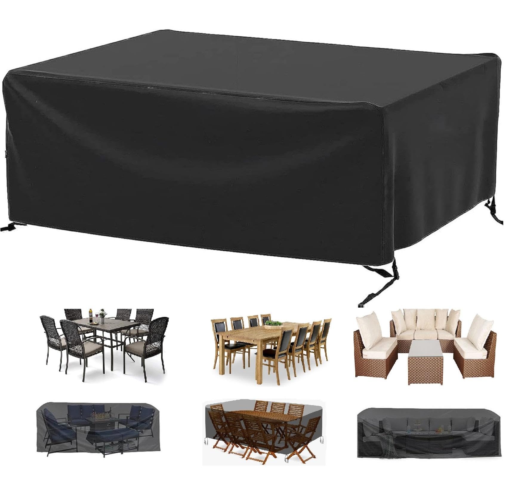 Waterproof Outdoor Furniture Covers,Large Rectangular Patio Table Covers for Outdoor Furniture Waterproof Couch Cover Sectional Sofa Set Cover Table and Chair Set Cover 140"L x 138"W x 35"H Black