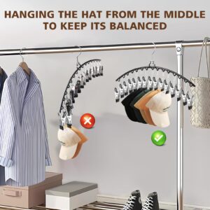 Hat Organizer for Baseball Caps - 2 Pack Metal Hat Hangers for Closet Storage w/15 Clips Holds 30 Hats - Hat Rack - Hat Holder for All Caps - Gifts for Men & Women