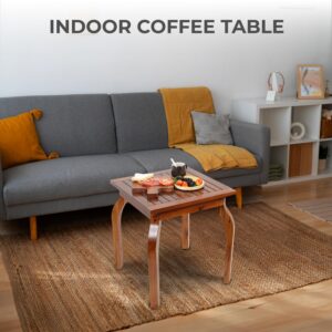 Nabytok 20" Coffee Table 100% Acacia Wood, Farmhouse Side Table, Small Side Tables, Slatted Top, Curve Table Legs, Narrow Nightstand, Wooden End Table for Entrway, Living Room, Bedrooom, Kitchen