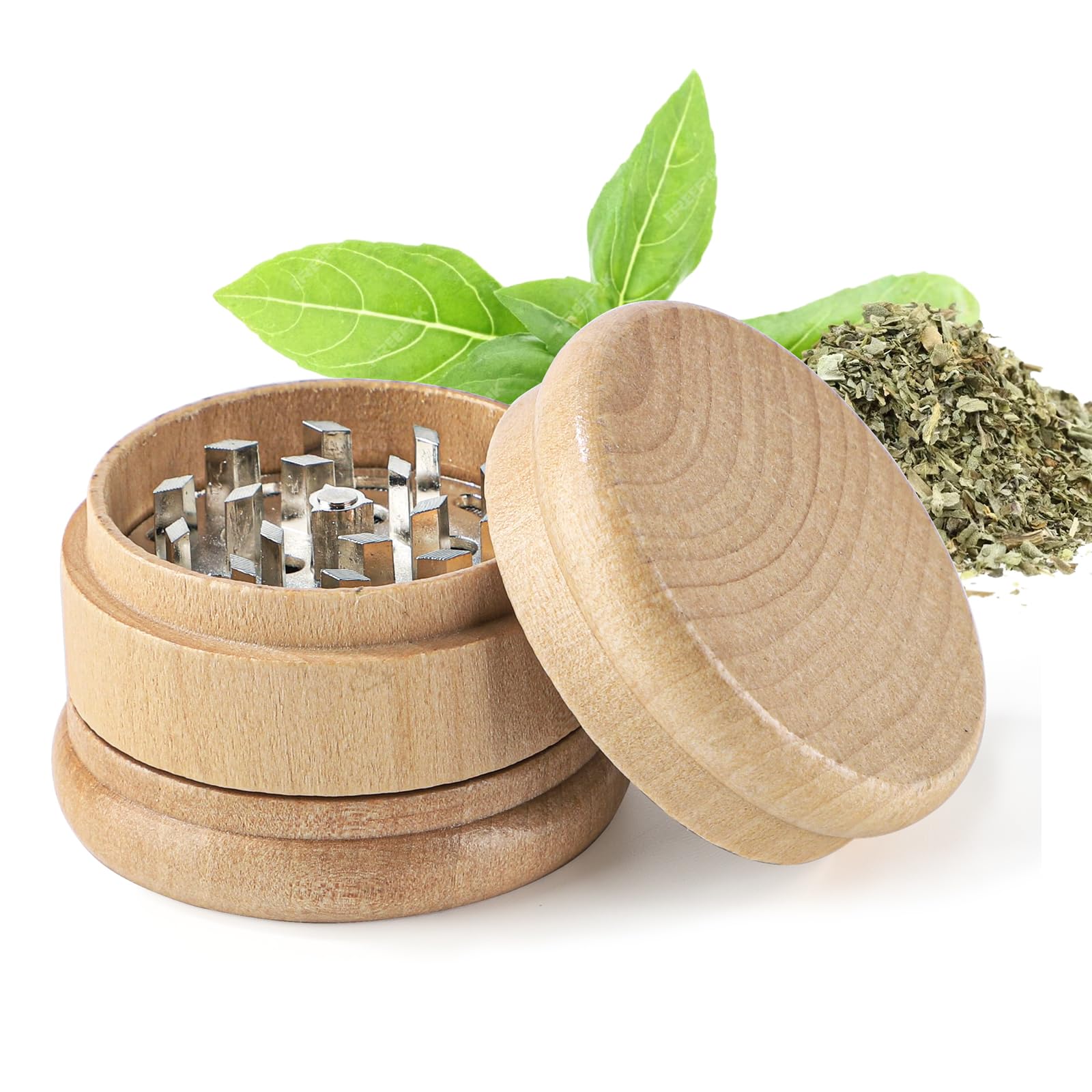 Herb Grinder 2.3Inch Spice Grinder with Durable Stainless Steel Blade,3 Layers Wodden grinder for Grinding Herbs