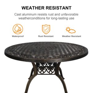 PATIO-IN 7 Piece Patio Dinning Set, 48.23" Metal Table Set, Outdoor Cast Aluminum Dinning Set, All Weather Patio Furniture for Garden, Include 6 chairs and 1 Round Patio Table with 2.36" Umbrella Hole