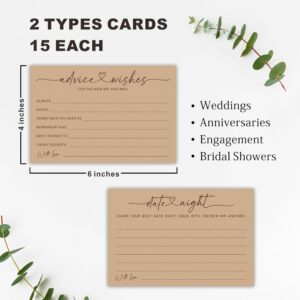 Wedding Advice Cards -Pack Of 30 Wishes For The New Mr & Mrs Wedding,Share Best Date Night Cards - Bride and Groom Newlyweds Bridal Shower Party Decoration,Games (Brown) - B03