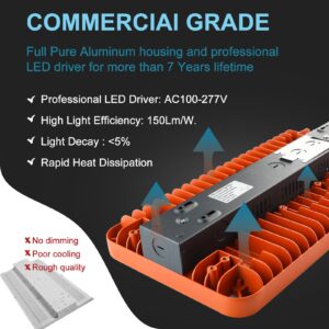 Lightdot 2FT LED High Bay Shop Lights,100-277v Linkable,200W 2FT LED Light Fixtures for Garage Workshop Supermarket, 30000LM [Eqv. 1000W MH] 5000K,Flush,Pipe and Hanging Mouting Available-2Pack,Orange