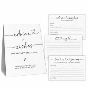 wedding advice cards - wishes for the new mr & mrs wedding advice sign -a standing sign with 3 types of 4 x 6 advice cards -bride and groom newlyweds bridal shower decoration,games(white) - c01