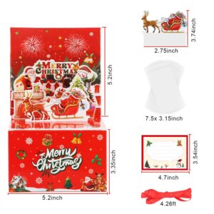 JOYJOM Christmas Money Box for Cash Gift with Pull Out, Surprise Merry Christmas Money Pull Box with Music and Lights, 3D Pop Up Christmas Cards with Money Envelopes Holder