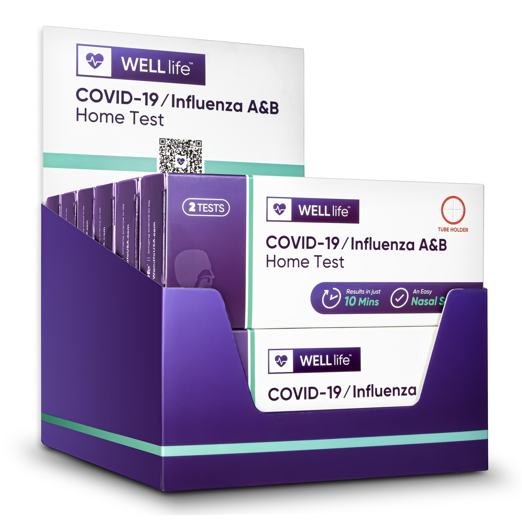 WELLlife COVID-19/Influenza A&B Home Test, Self Test for Flu A/B and COVID-19, Results in 10 Minutes with Non-invasive Nasal Swab, FDA EUA Authorized - [12 Packs; 2 Tests per Pack,24 Tests Total]