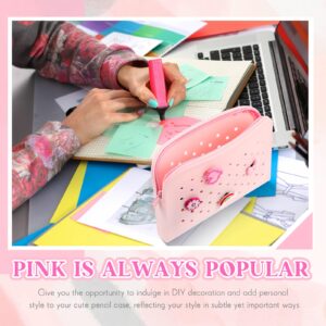 Bulyoou Pink Silicone Pencil Case with Shoe Charm Slots Cute Pencil Bags Pencil Pouch Aesthetic Pencil Pouch Makeup Pouch for Women DIY Without Charms