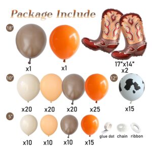 Western Cowboy Balloon Arch Garland Kit,152 pcs Brown White Sand Orange Nude Balloons Cowboy Boots Foil Balloons for Cowgirl Cowboy Birthday Party Decorations Retro Horse Rodeo Baby Shower Backdrop