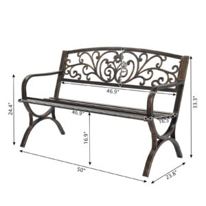 Butterfly Back Cross Feet Bronze Iron Bench, Powder-Coated Iron Outdoor Garden Bench, 50 x 23.82 x 33.27 inches, Bronze