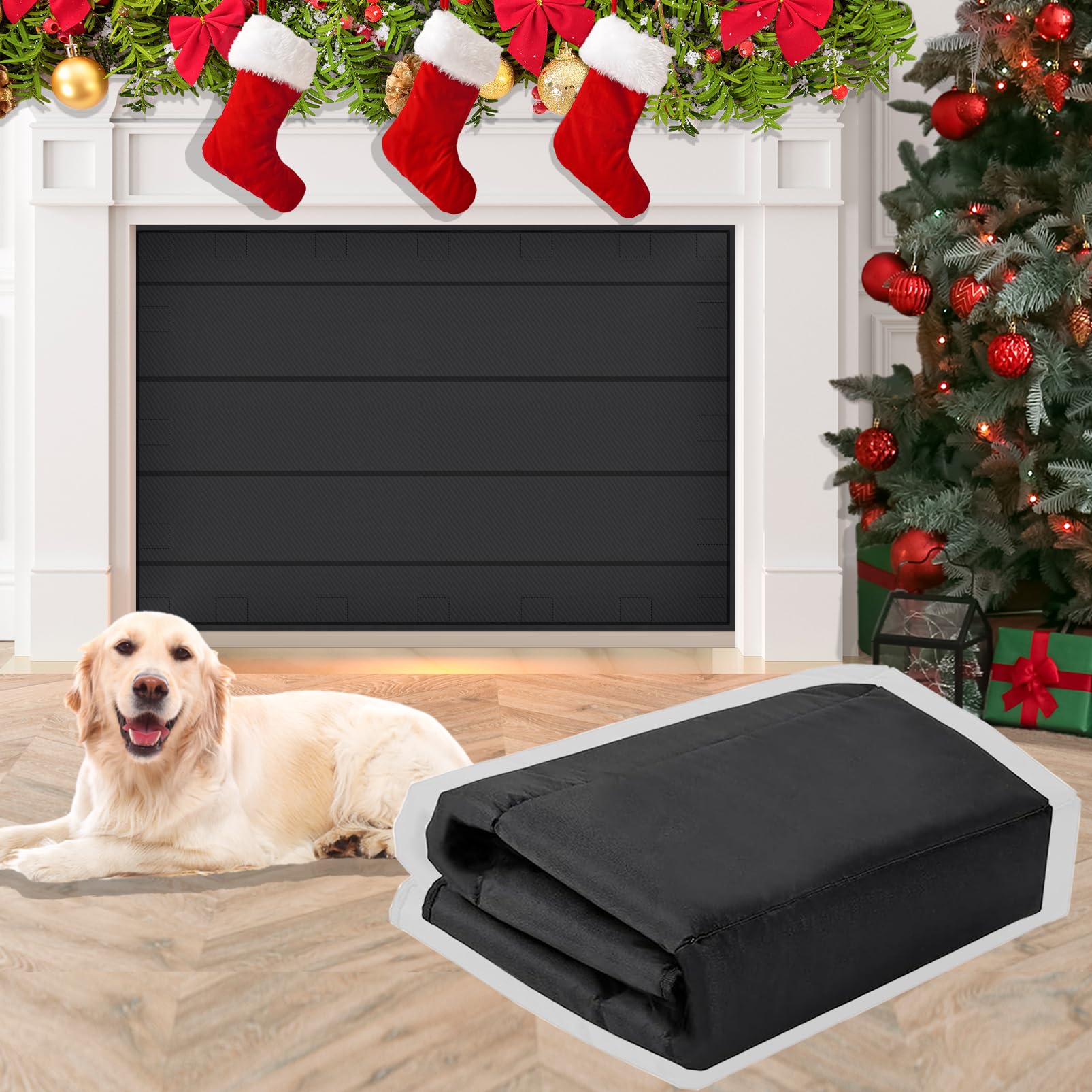 JUIN Magnetic Fireplace Cover Indoor: 39×32 Fire Place Blanket for Brick/Gas Fireplace - Magnet Fireplace Mat Air Blocker Proof Screen for Heat Loss Living Room Insulation