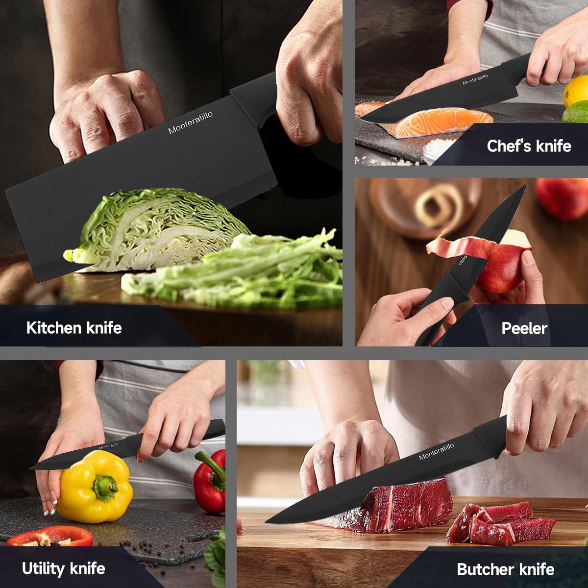 Knife Sets, Kitchen Knife Block Set, 19 Pcs Kitchen Knife with Sharpening, High Carbon Stainless Steel Sharp & Rust Resistant Dishwasher Safe