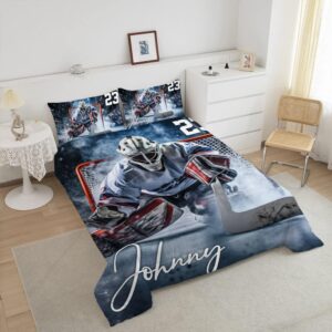 WAZARO Custom Amazing Ice Hockey Goalie Comforter Set, Personalized Hockey Blanket Twin Full Queen King, Hockey Decorations for Boys Room Hockey Stick Bedding Sets Bedspreads Sport Home Decor