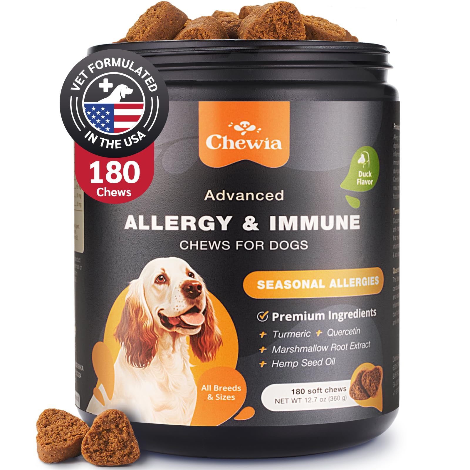 Immune System Support in Dogs Chewables - Quercetin, Turmeric, Marshmallow Root Extract - Digestive Health & Support Immunity and Respiratory Health - Antioxidants for Dogs