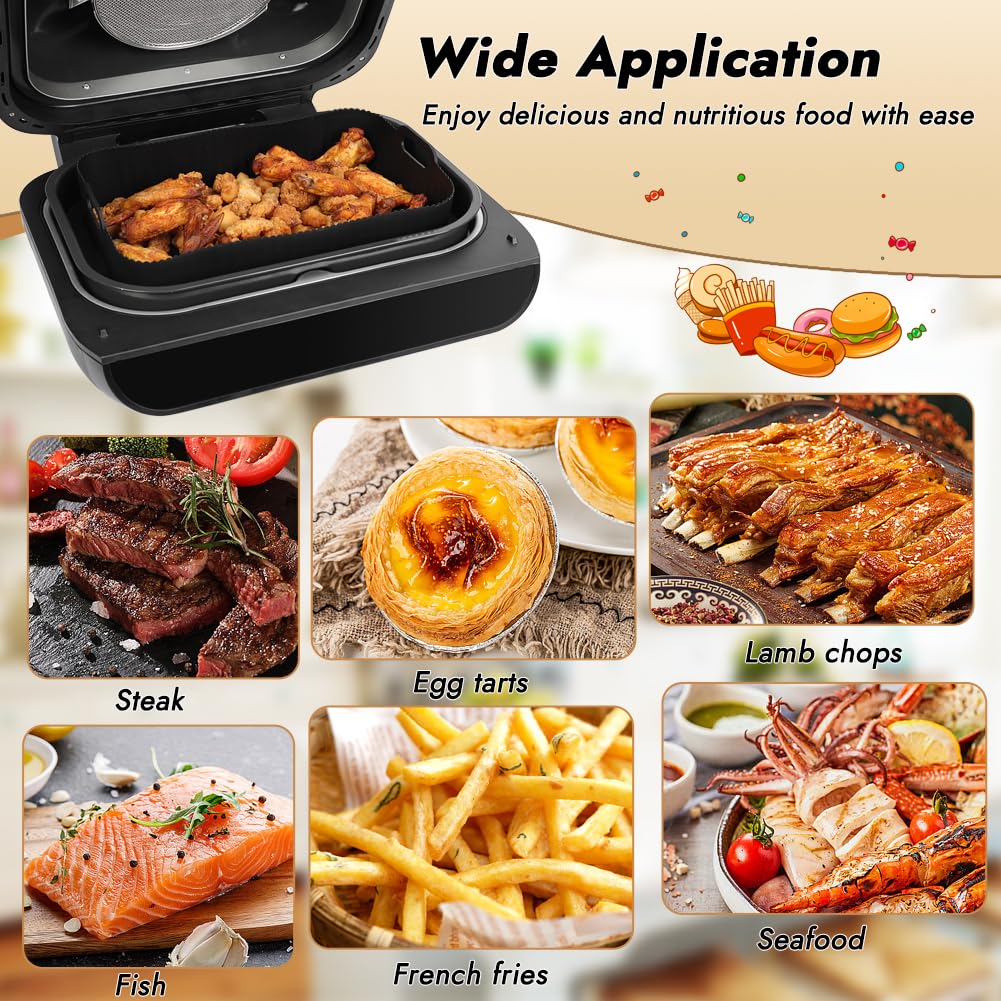 BYKITCHEN Reusable Air Fryer Silicone Liners for Ninja FG551/DG551/IG651 Foodi Smart XL Indoor Grill, Rectangle Silicone Air Fryer Liners for Ninja XL Grill Air Fryer, Ninja Foodi Grill Accessories