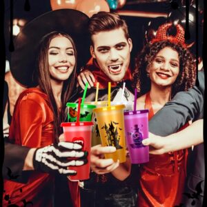 Cessfle Halloween Color Changing Cups with Lids and Straws, 6 Pack 24oz Plastic Halloween Tumblers Set Halloween Bulk Party Cups, Reusable Cups with Lids and Straws for Halloween Party Favors…