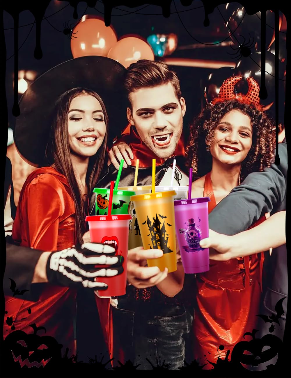 Cessfle Halloween Color Changing Cups with Lids and Straws, 6 Pack 24oz Plastic Halloween Tumblers Set Halloween Bulk Party Cups, Reusable Cups with Lids and Straws for Halloween Party Favors…