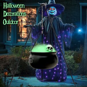 IKSII Witch Cauldron Halloween Decor,12.6" Large Halloween Cauldron Outdoor Indoor,Black Plastic Cauldron Kit on Aluminium Tripod,Halloween Candy Bucket Witch Decorations Cauldron Pot Decor for Yard