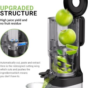 AMZCHEF Cold Press Juicer, Juicer Machines - 5.2" Large Feed Chute for Whole Fruits & Vegetables, Stainless Steel Slow Masticating Juicer Easy to Clean, Large Auger, Double Strainers, Silver