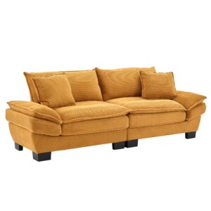 Anwick Loveseat Sofa 84" Deep Seat Corduroy Couch, Upholstered 2 Seater Sofa with Pillows, Modern Comfy Sofas for Living Room Bedroom Apartment (Yellow)