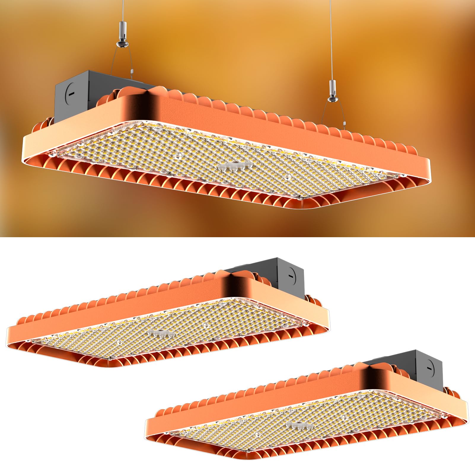 Lightdot 2FT LED High Bay Shop Lights,100-277v Linkable,200W 2FT LED Light Fixtures for Garage Workshop Supermarket, 30000LM [Eqv. 1000W MH] 5000K,Flush,Pipe and Hanging Mouting Available-2Pack,Orange