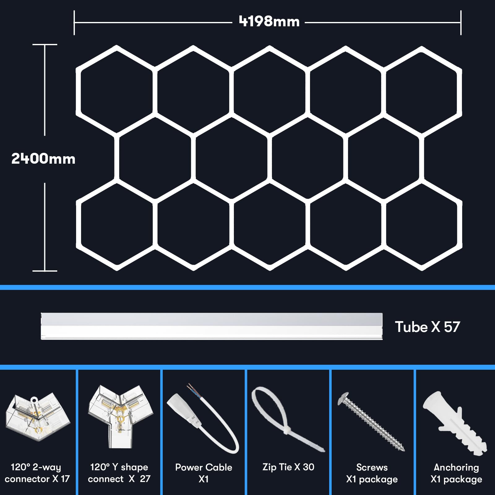 Hexagon Garage Light,57 Pack 14 Hexagon Honeycomb Lights,368W 39376LM Hexagon LED Lights,6500K Super Bright LED Hexagon Garage Light,LED Hexagon Lights for Garage Workshop Basement Gym Warehouse