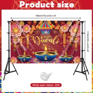 Large 71" X 43" Happy Diwali Backdrop, Red Happy Diwali Banner, Diwali Decorations for Home, Diwali Banner Decorations Backdrop, Celebration Deepavali Party Decorations tineit