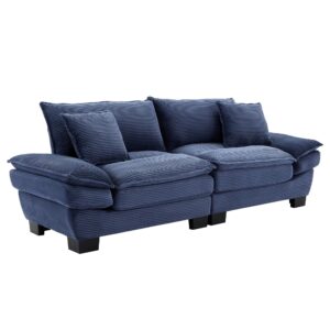 Anwick Loveseat Sofa 84" Deep Seat Corduroy Couch, Upholstered 2 Seater Sofa with Pillows, Modern Comfy Sofas for Living Room Bedroom Apartment (Blue)