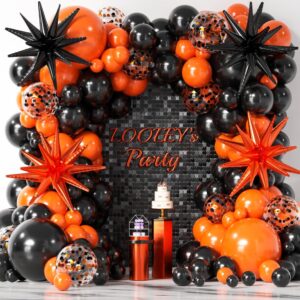 138pcs orange and black halloween balloons arch kit with stars - 5 10 12 18 inch black orange garland confetti latex party balloons for halloween birthday party decorations