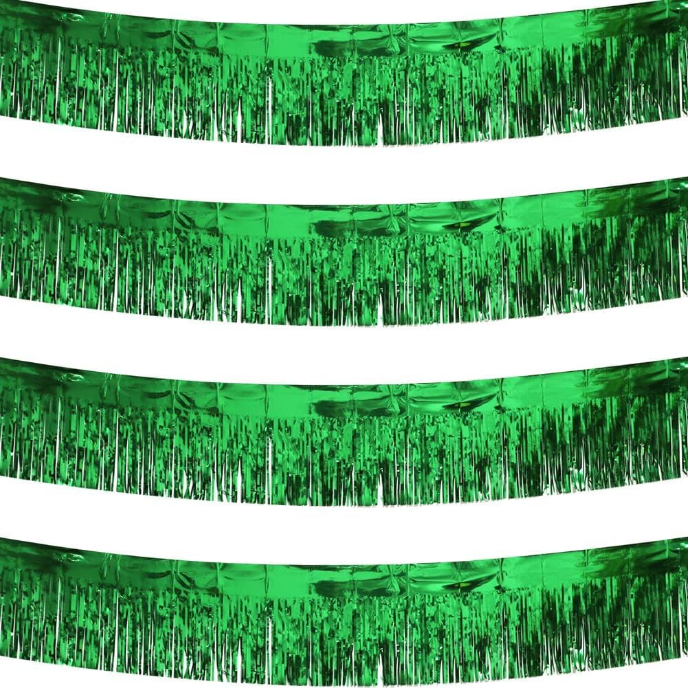 4 Pack 40 Feet Metallic Foil Fringe Garland Tinsel Streamers for Parade Floats Christmas Party Birthday Parties Mardi Gras Valentine’s Day Weddings Graduation New Year's Eve Holiday Decorations Green